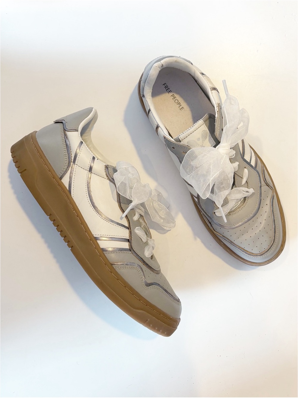 Free People || Retro Thirty Love Sneakers Ribbon Laces in Gray Winter White 11